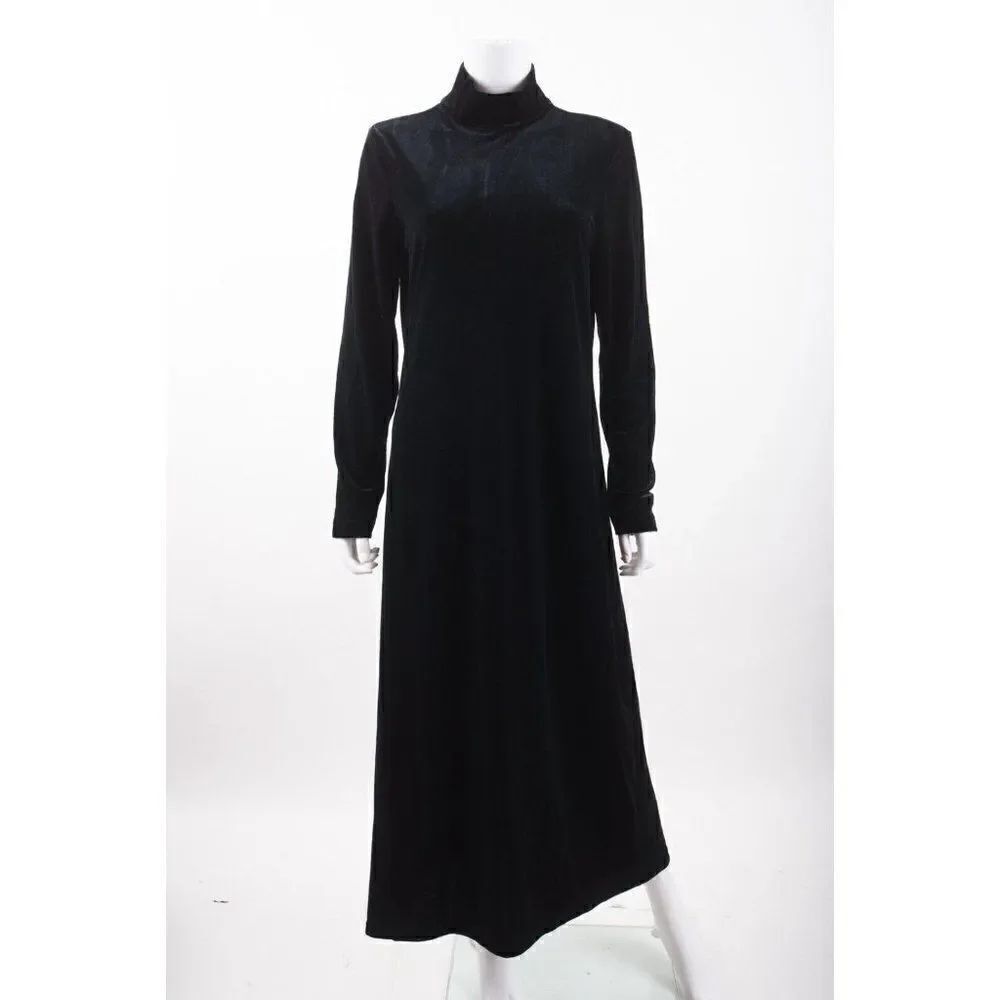 Vintage 90s Y2K Express Tricot Womens Velvet Effect Maxi Dress 11-12 Black NWT